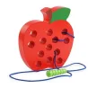 Giocattolo educativo Montessori - puzzle in legno - verme che mangia frutta - mela / pera / anguria