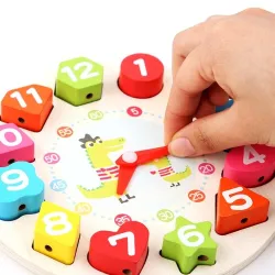 Educatief speelgoed - houten digitale klok - met geometrische blokkenHouten