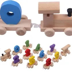 Mini drewniany pociąg z cyframi - klocki - zabawka edukacyjnaDrewniane