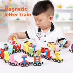 Magnetyczne pociągi / samochody z literami / cyframi / owadami - drewniane - zabawka edukacyjna