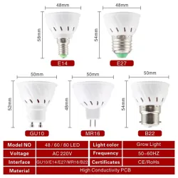 LED kweeklamp - hydrocultuur - full spectrum - E27 / E14 / GU10 / MR16 / B22 - 220V - 3W / 4W / 5WKweeklampen