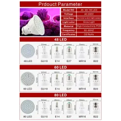 LED plant grow light - bulb - hydroponic - full spectrum - E27 / E14 / GU10 / MR16 / B22 - 220V - 3W / 4W / 5W