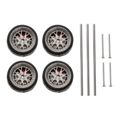1/64 - modified wheels - rubber tires with axles / end caps - for RC cars - 4 pieces