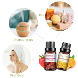 Fruit essential oils - strawberry / mango / watermelon / passion fruit - for diffusers / baths / cosmetics - 10 pieces