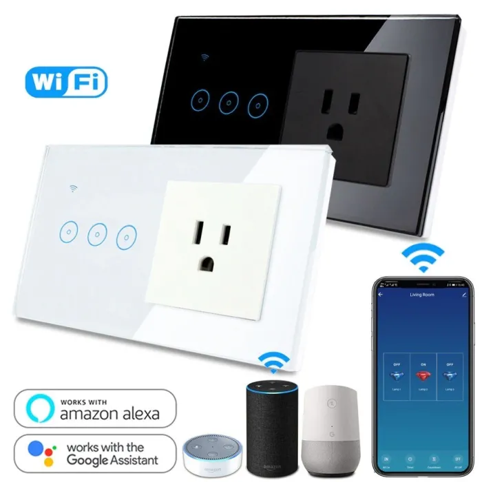 Smart wall socket - light switch - 1 - 3 gangs - WiFi / APP / remote control - Alexa - Google - HomeSwitches