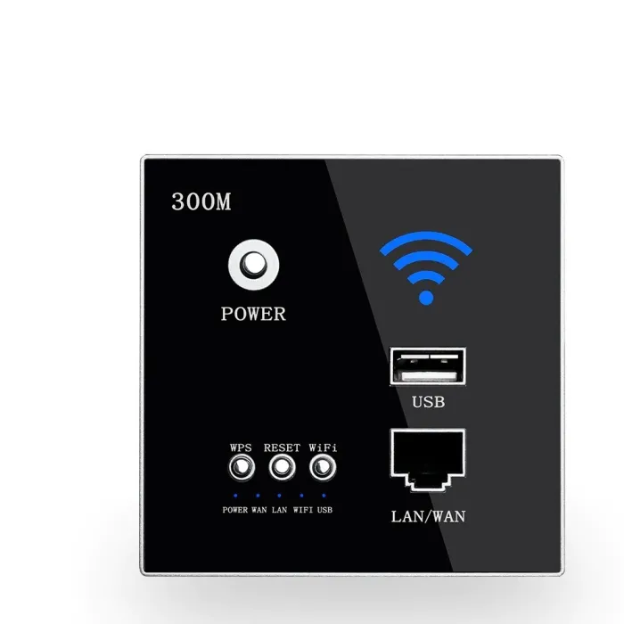 Delviz - gniazdo bezprzewodowe - Rj45 - USB - panel ze szkła kryształowego - 220V - 300Mbps - ścienny router WiFiSieć