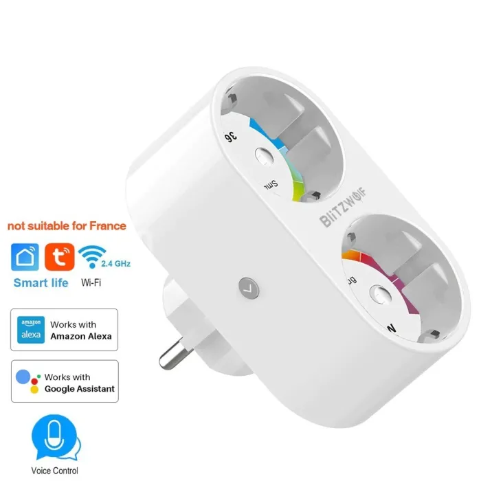 BW-SHP7 -16A 3680W - Wandsteckdose - Dual-EU-Stecker - WiFi - Timer - Fernbedienung - Alexa - Google