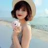 Mini pocket mirror - with fan - LED light - piggy head shape