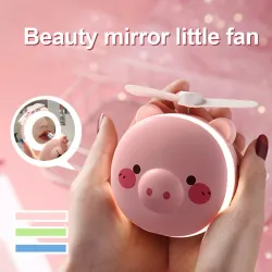 Mini pocket mirror - with fan - LED light - piggy head shape