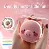 Mini pocket mirror - with fan - LED light - piggy head shape