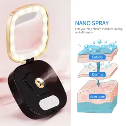 Mini makeup mirror - wIth LED light / sprayer - nano mistMake-Up