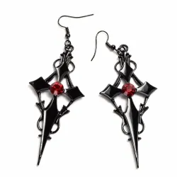 Gothic / Punk Style Ohrringe - schwarzes Kreuz / roter Kristall