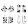 Trendy earrings with cubic zirconia - black / white enamel pattern - original 925 silver