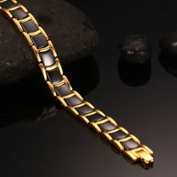 Energy bracelet - magnetic - black ceramic - gold - silver