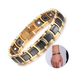 Energy bracelet - magnetic - black ceramic - gold - silver