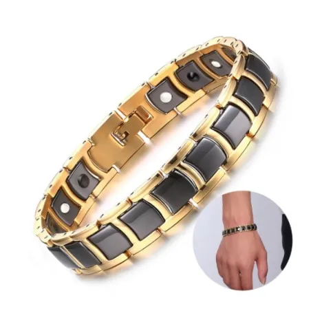 Energiearmband - magnetisch - schwarze Keramik - Gold - Silber