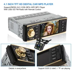 Bluetooth car radio - 4.1 Inch - 1 Din - remote control - HD - 12V - USB - AUXDin 1