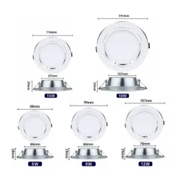 Oświetlenie sufitowe LED - wpuszczana okrągła lampa - 5W / 9W / 12W / 15W / 18W - AC 220V-240V - 10 sztukŚwiatła sufitowe