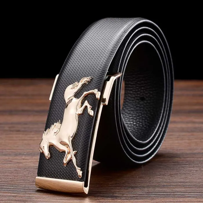 Modieuze leren riem - metalen gesp met paardRiemen