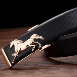 Fashionable leather belt - metal buckle with horseBelts