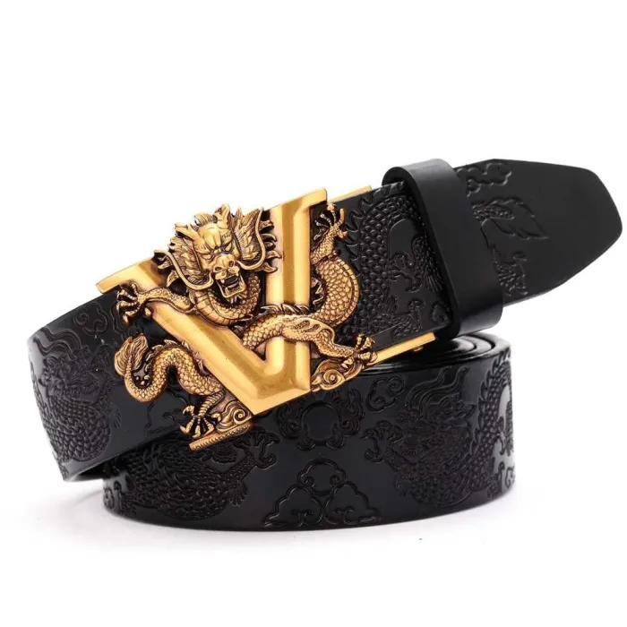 Luxurious leather belt - with automatic buckle - V letter / snake design