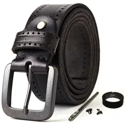 Classic men's belt - metal buckle - genuine leather - with screws