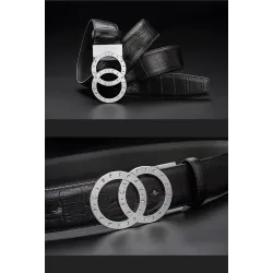 Luxurious leather belt - gold / silver round buckle - unisex