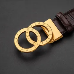 Luxurious leather belt - gold / silver round buckle - unisex
