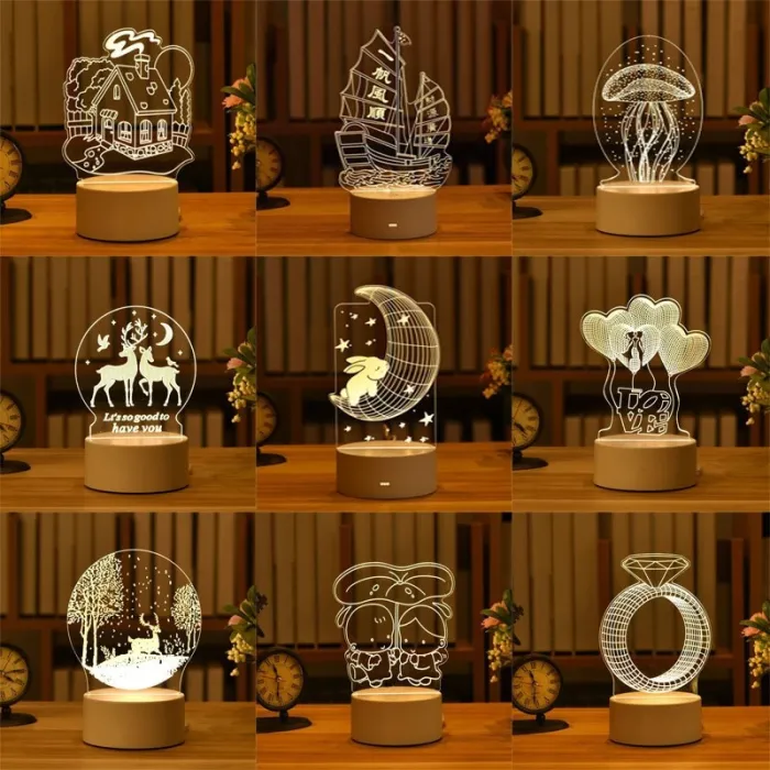 Akrylowa lampka nocna LED - neonowa lampa 3D - łoś / niedźwiedź / jednorożec / MikołajŚwiatła