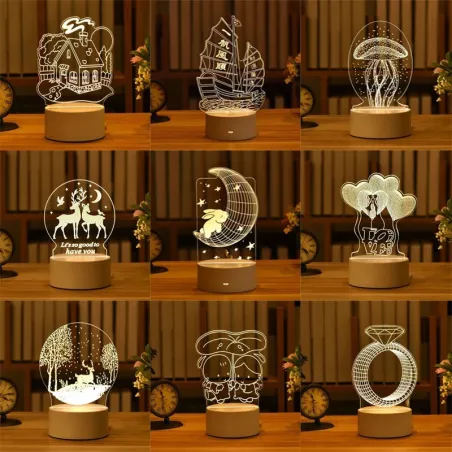 Akrylowa lampka nocna LED - neonowa lampa 3D - łoś / niedźwiedź / jednorożec / MikołajŚwiatła