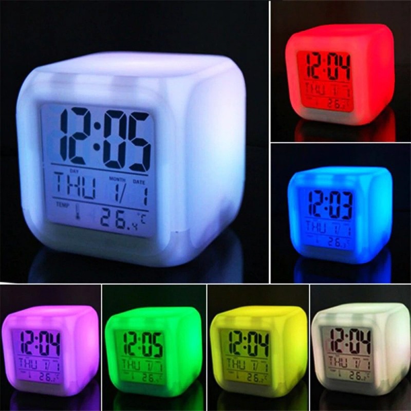 Digital alarm clock - LED - thermometer - date - cube