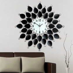 Stile europeo - orologio da parete al quarzo - petali neri con cristalli - 36 cm