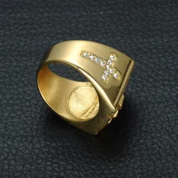 Luxe gouden ring - met Jezus / kruis / witte zirconia - unisexRingen