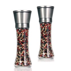 Transparent herbs / salt / pepper grinder - with adjustable coarseness - stainless steel - 2 pieces