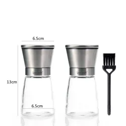 Transparent herbs / salt / pepper grinder - with adjustable coarseness - stainless steel - 2 pieces