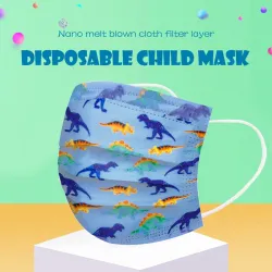 Masque de protection visage / bouche - 3 plis - jetable - pour enfants - imprimé dinosaure - 50 pièces