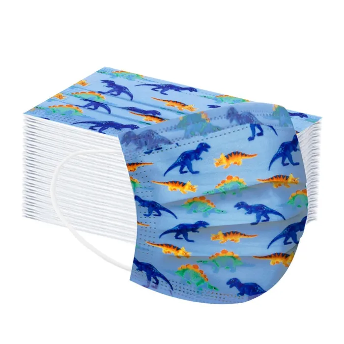 Protective face / mouth mask - 3-ply - disposable - for children - dinosaur print - 50 pieces