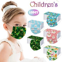 Mascarillas bucalesMáscaras protectoras faciales / bucales - desechables - 3 capas - para niños - dinosaurio - 50 piezas