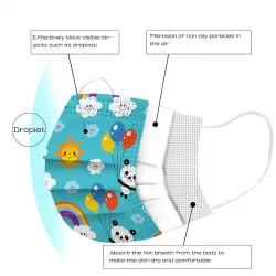 Masques protecteurs pour le visage / la bouche - jetables - 3 épaisseurs - pour enfants - imprimé dinosaure - 50 pièces
