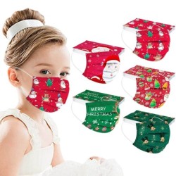 Mascarillas bucalesMascarillas protectoras para la cara/boca - desechables - 3 capas - para niños - estampado navideño - 50 p...