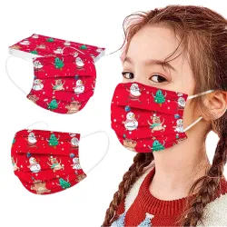 Masques de protection visage / bouche - jetables - 3 plis - pour enfants - imprimé noël - 50 pièces