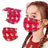 Masques de protection visage / bouche - jetables - 3 plis - pour enfants - imprimé noël - 50 pièces