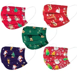 Masques de protection visage / bouche - jetables - 3 plis - pour enfants - imprimé noël - 50 pièces