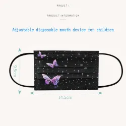 Gesichts-/Mundschutzmasken - Einweg - 3-lagig - für Kinder - Schmetterlinge bedruckt - 10 Stück