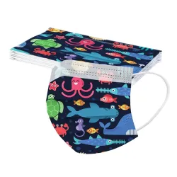 Protective face / mouth masks - disposable - 3-ply - for children - fish printed - 50 pieces