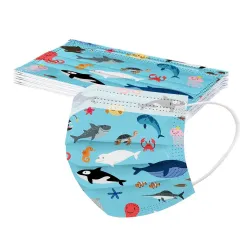 Protective face / mouth masks - disposable - 3-ply - for children - fish printed - 50 pieces