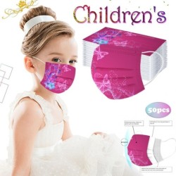 Mascherine protettive viso/bocca - usa e getta - 3 veli - per bambini - rosa con stampa farfalle - 50 pezzi