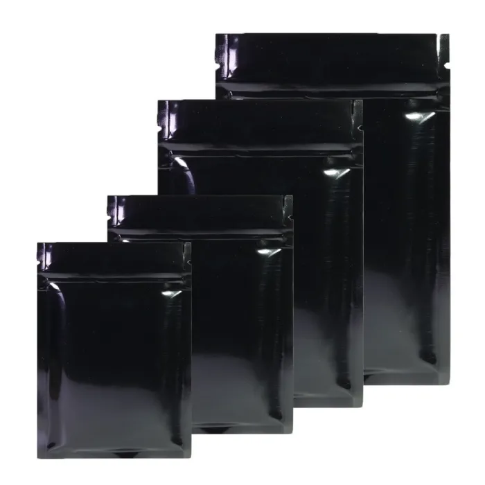 Sachets en aluminium refermables - double face - avec ziplock - noir brillant - 100 pièces