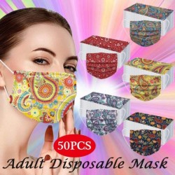 Maski ochronne na twarz / usta - jednorazowe - 3-warstwowe - dla dorosłych - nadruk w kwiaty pietruszki - 50 sztukMaski na usta