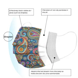 Masques de protection visage / bouche - jetables - 3 épaisseurs - pour adultes - imprimé fleurs - 50 pièces
